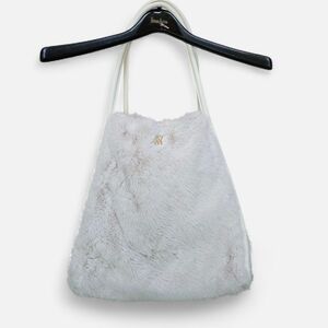 Victoria's Secret Cream Faux Fur Tote w Gold Monogram